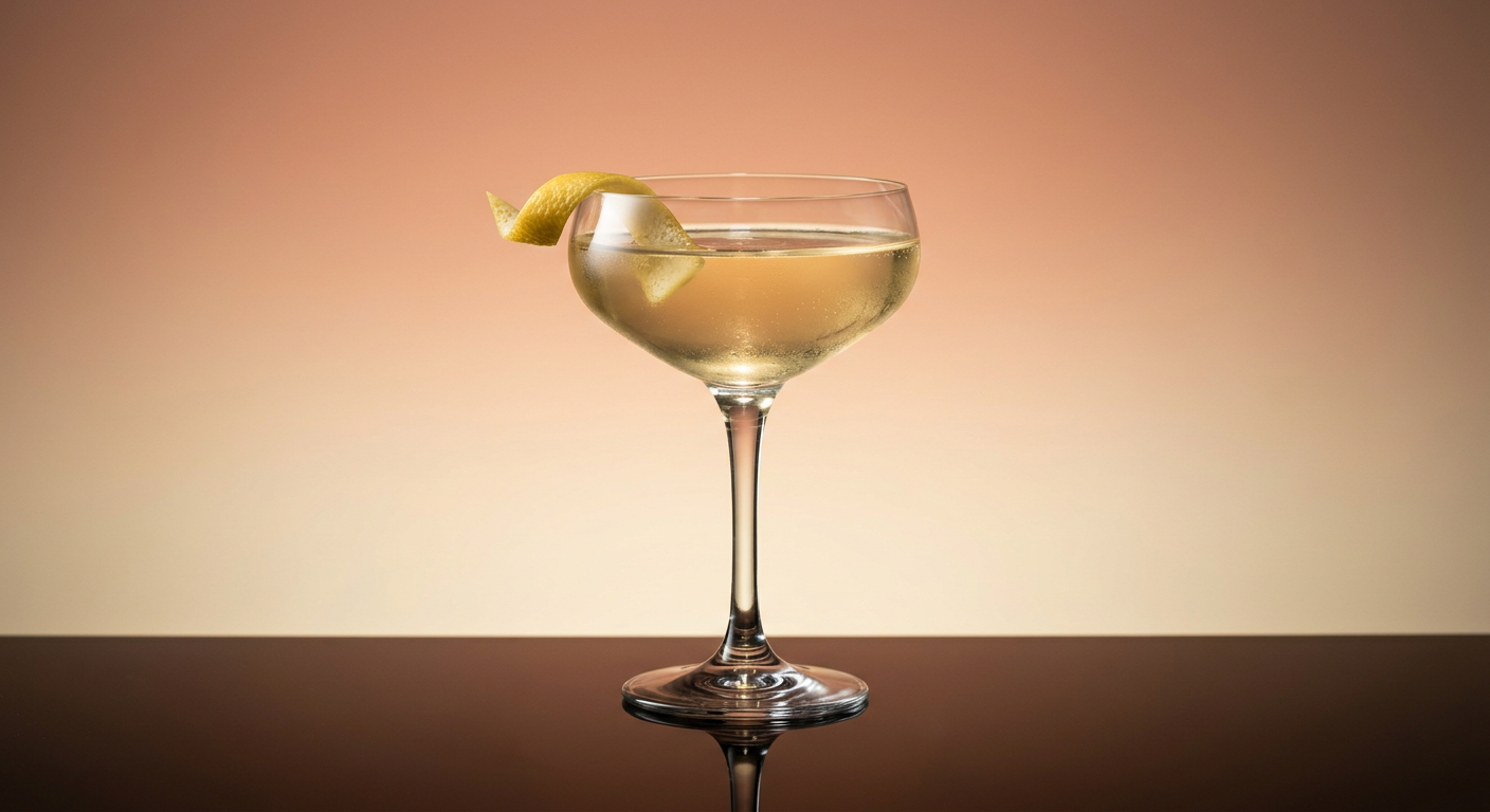 Sample cocktail in a coupe glass with a lemon twist, inspired by the Martini